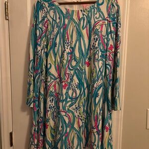Lilly Pulitzer Teal, Pink & Lime Scroll-Print Midi Dress